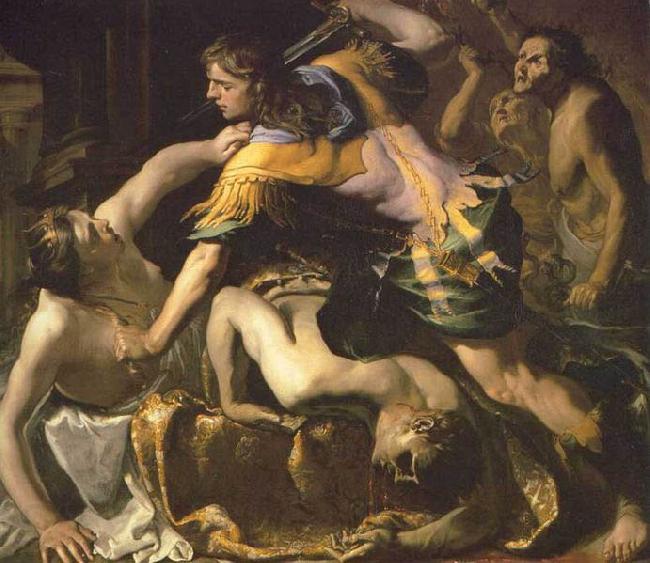 Bernardino Mei Orestes slaying Aegisthus and Clytemnestra Spain oil painting art